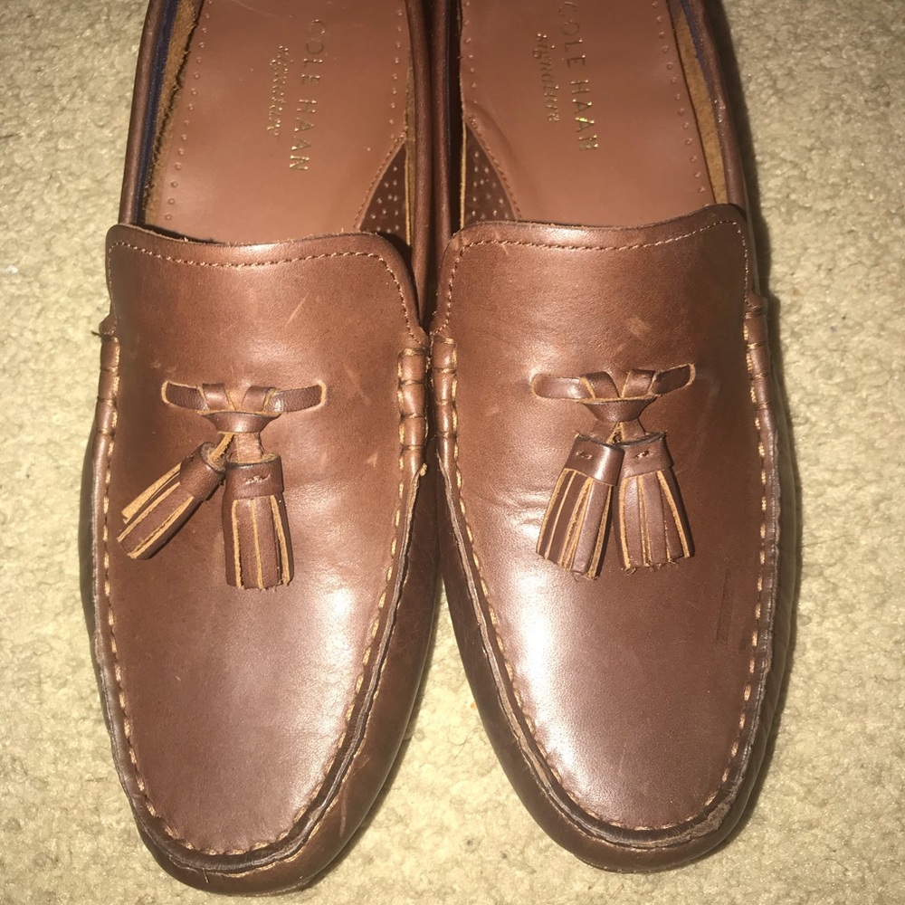 Brown leather loafers